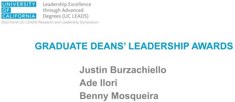 Graduate Deans' Leadership Award at the 2021 Virtual UC LEADS Symposium